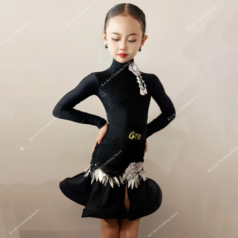 Rumba tango salsa traje de dança latina meninas vestido de dança latina meninas desempenho terno crianças prática latina roupas vestido de dança