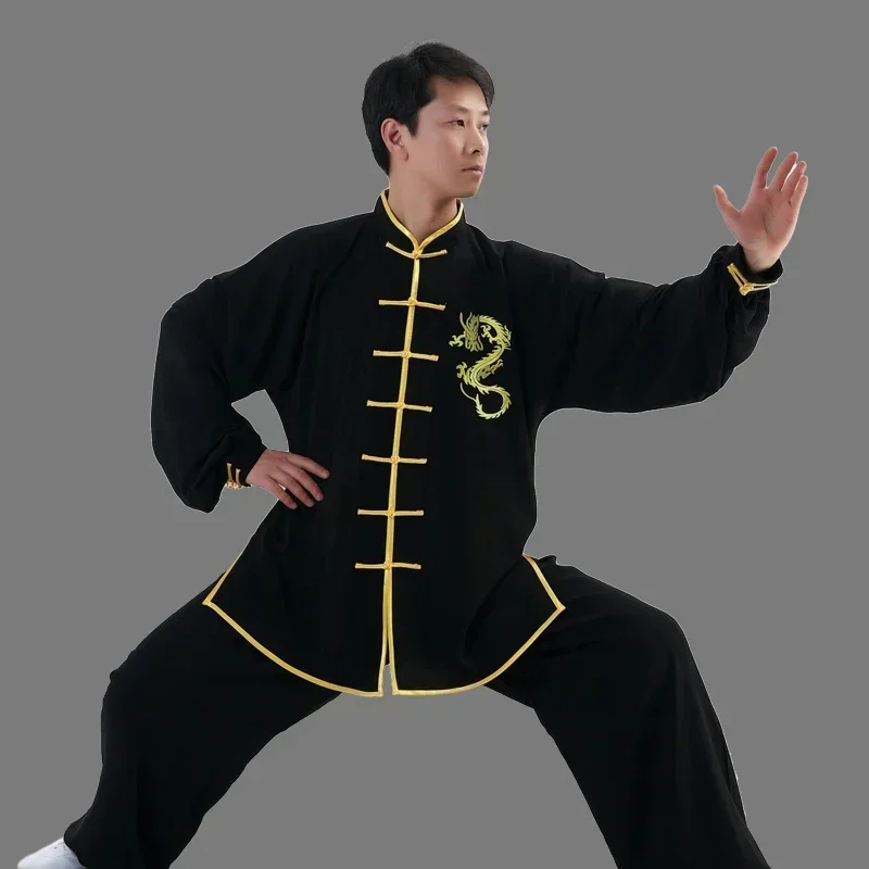 Exercise Uniform Dragon Kung Fu Suits Long Sleeve Tai Chi Clothing Chinese Traditional Folk Taiji Outdoor Walking Morning Sports