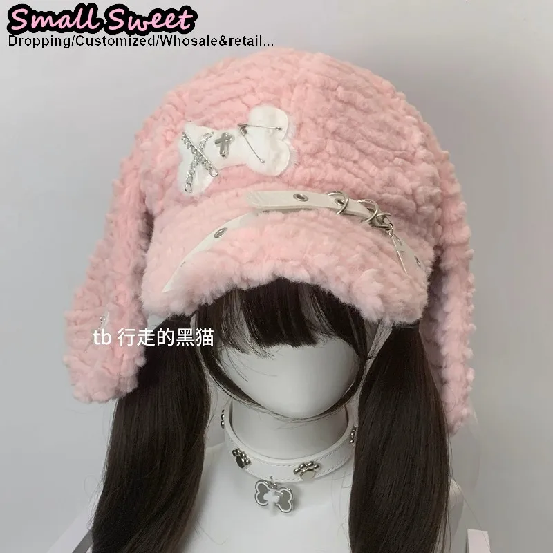Orecchio di cane Autunno Inverno Gotico Lolita Y2K Beanie Cappello Donna osso Hip-hop croce soffice Carino A Punta Pullover cappello da sole berretto da baseball