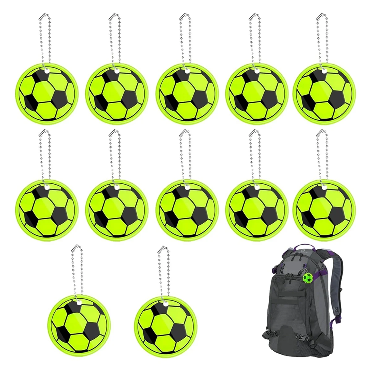 12PCS Reflector Pendant Soccer Keychain,Safety Football Reflector ,Reflective Keyring for Cycling Walking RunningT99C