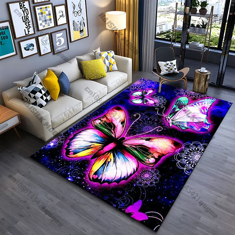 Vibrant butterflies glowing cosmic beauty carpet Yoga living room room decor children's crawling mat doormat area rug