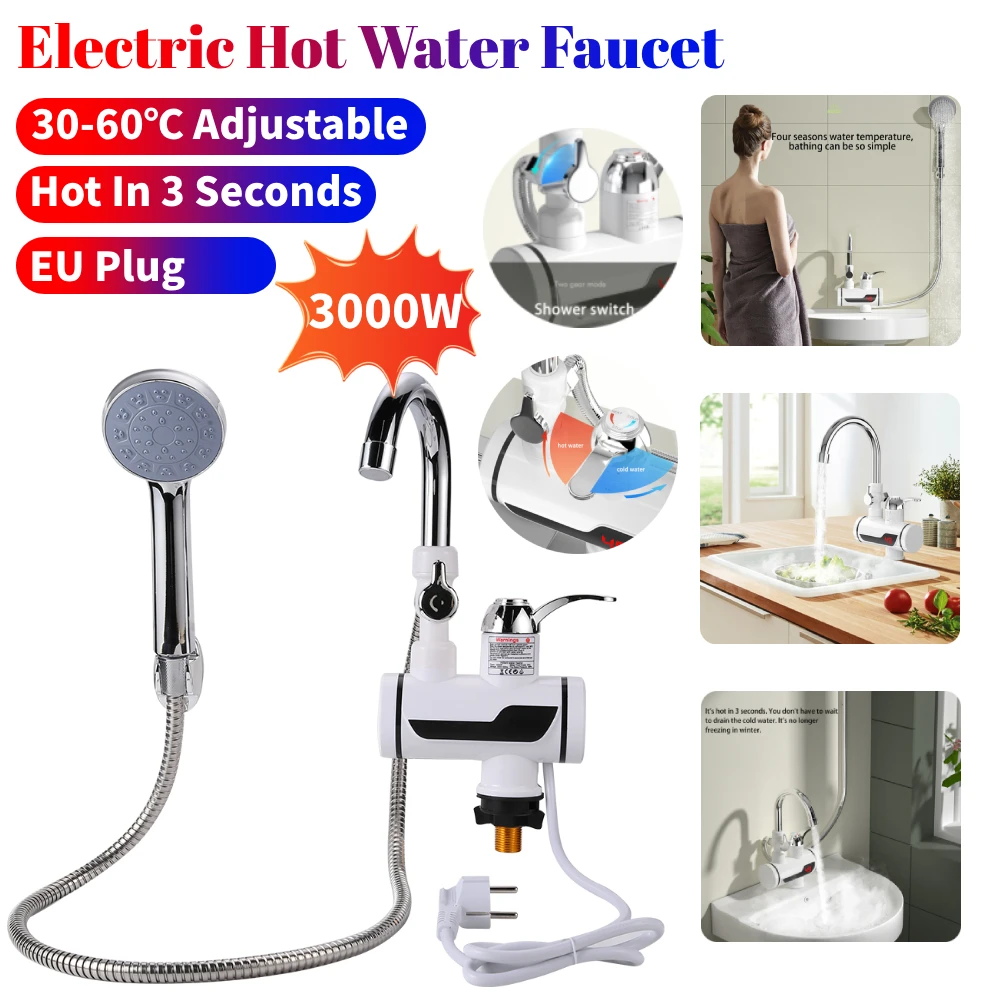 

3000W Instant Water Heater 220V Electric Kitchen Water Heater Tap Temperature Display Heating Faucet for Bathroom Kitchen