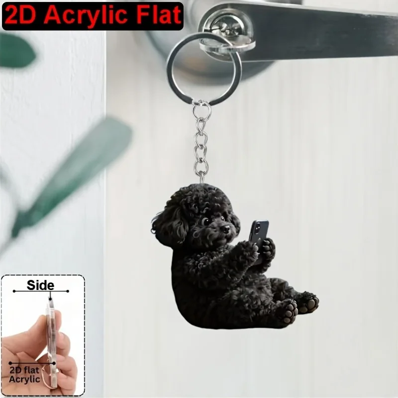 5sets Fun Black Poodle Keychain Includes Acrylic Pendant & Thank You Cards & Gift Organza Bags Car Keys and Backpack Decoration