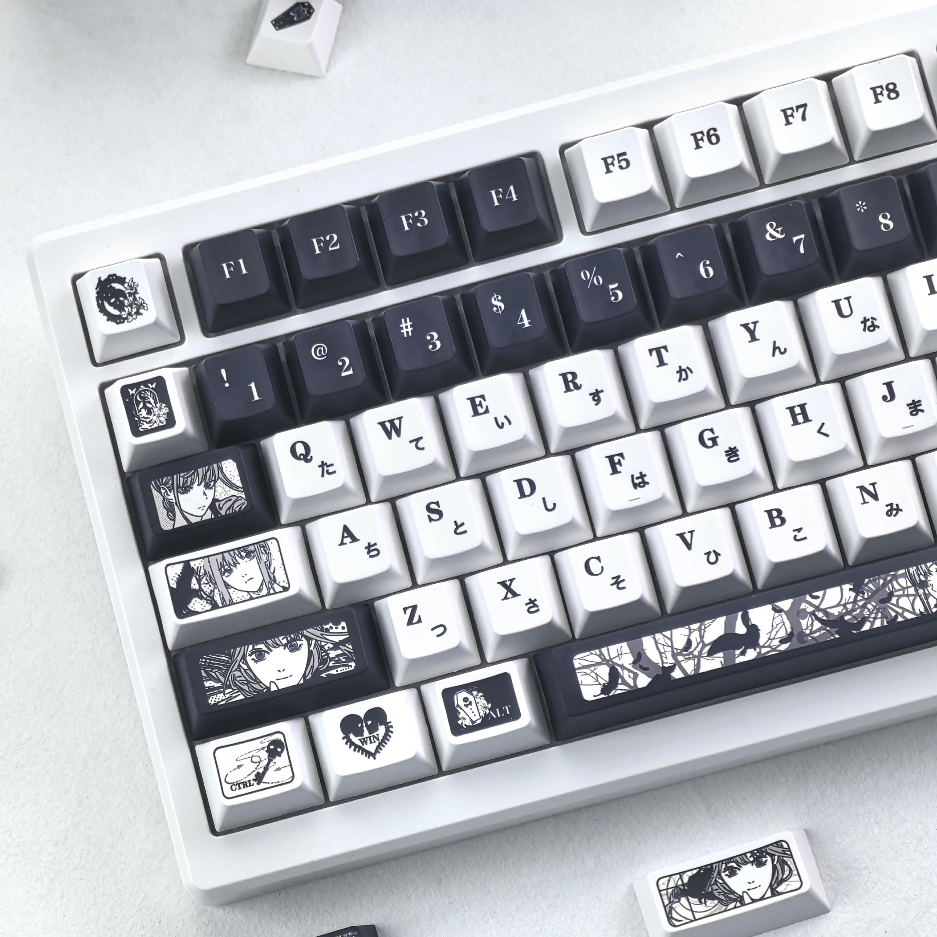 MAIMOOO Makima Keycaps Anime Chain Saw Man Black And White Color Scheme Cherry Moa Pbt Sublimation Korean Russian Key-Caps