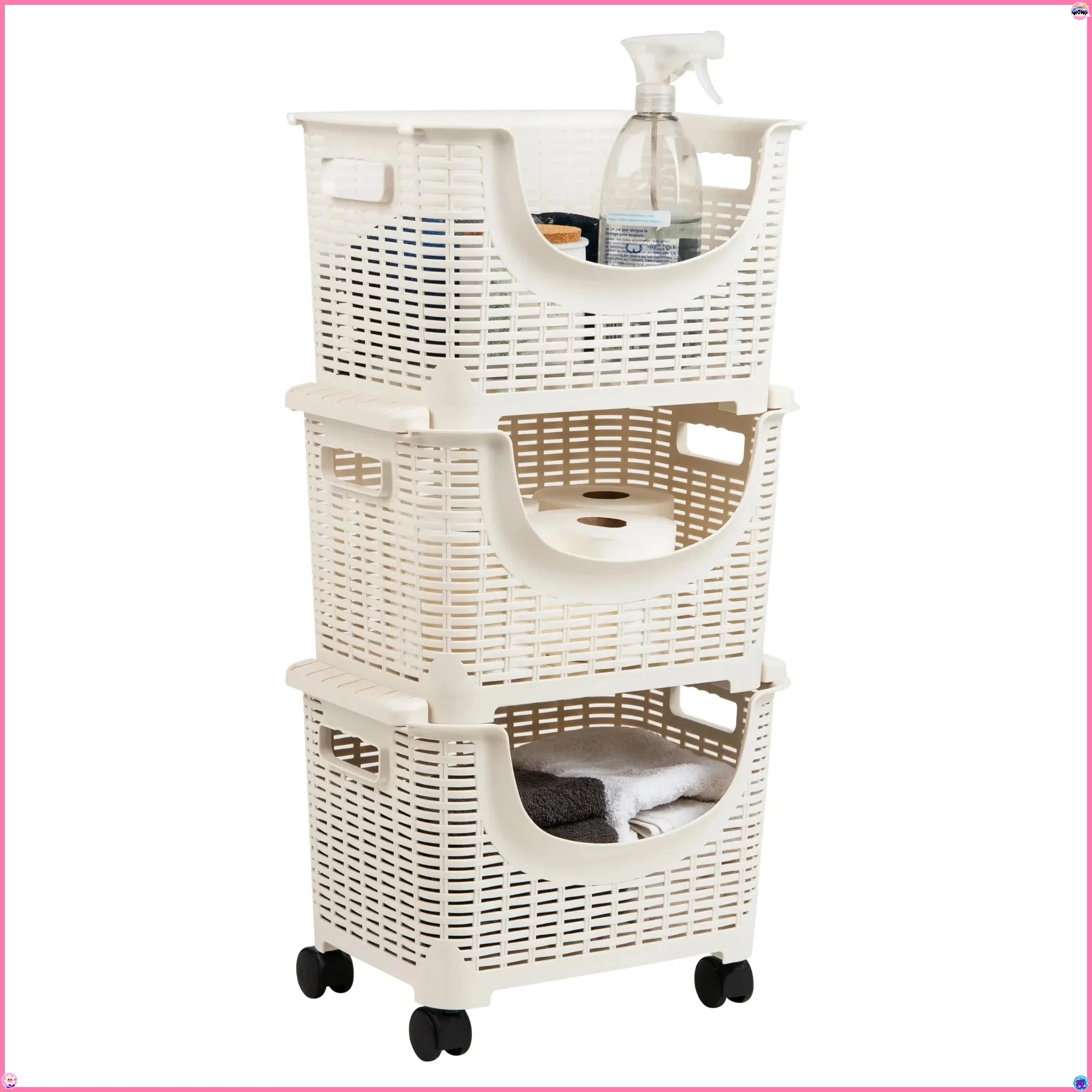 Versatile Ivory Rolling Storage Cart, Lightweight & Mobile, For Kitchen Toys & Laundry Room Organization