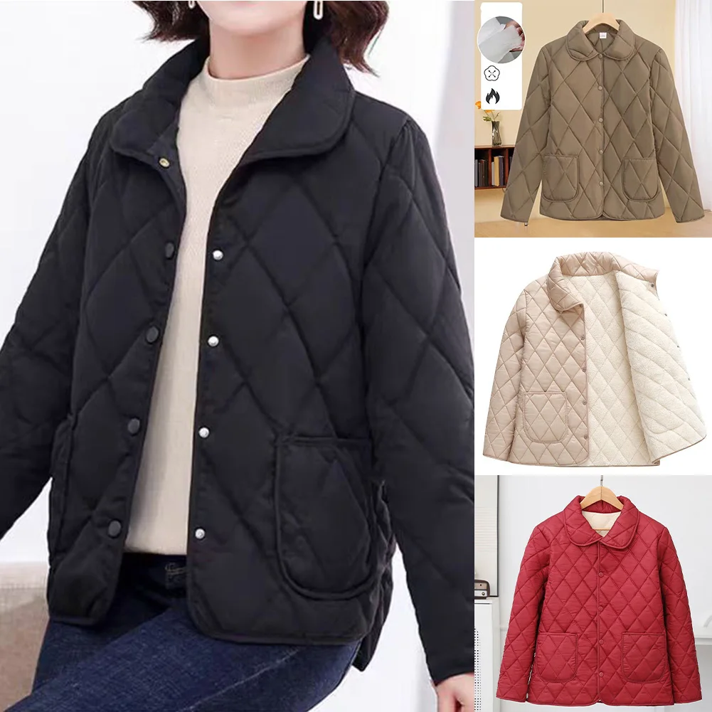 Veste d'hiver en velours pour femmes, grande taille, avec poches à revers, manteau à manches longues, couleur unie, coupe ample pour les vacances, usage quotidien