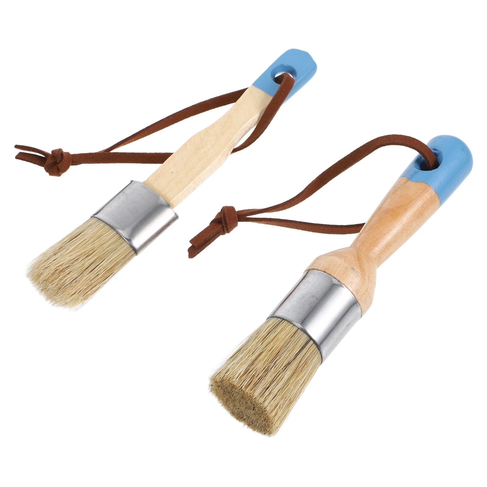 

2pcs Round Paint Brushes Car Washing Wax Furniture Painting Tool Wood Handle MultiUse Soft Bristle Shed for Oil