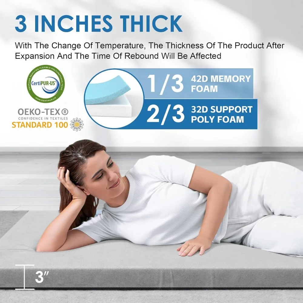 مرتبة تخييم إسفنجية، مرتبة تخييم محمولة قابلة للطي للسفر مع غطاء مقاوم للماء وحقيبة سفر #2