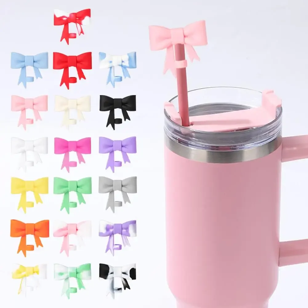 50pcs Bow Straw Cap Covers Toppers Silicone Accessories For Stanley Cups 30&40 Oz Tumbler