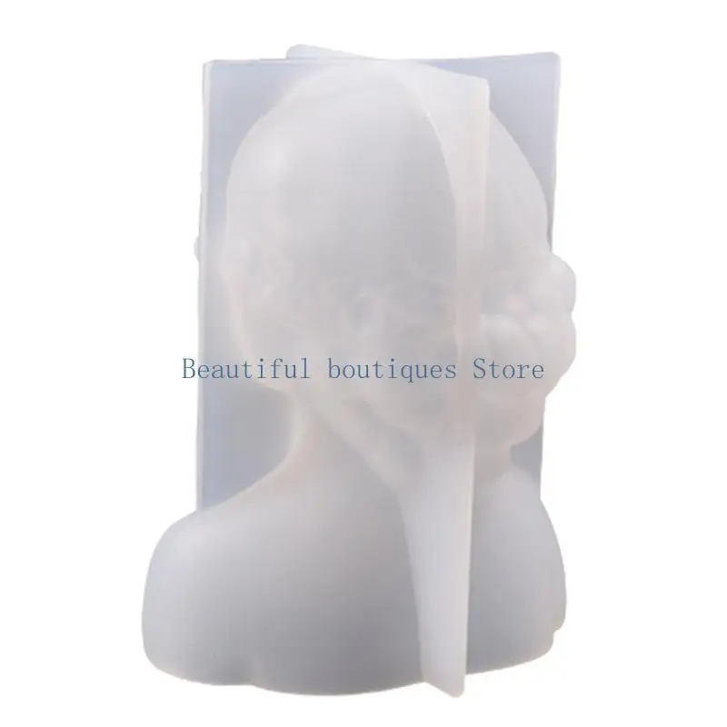 U4LF European Character Blindfolded Girl Plaster Portrait with Rose Closed Eyes Sculpture Scented Candle Epoxy Silicone Mold