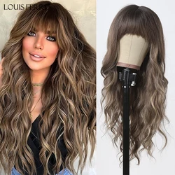 LOUIS FERRE-pelucas sintéticas onduladas largas para mujer, cabello de onda Natural con flequillo, resistente al calor diario