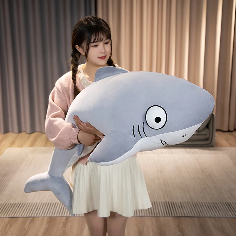 60-120cm Shark Cat Plush Toy Birthday Gift Soft Sleeping Pillow Office Snooze Stuffed Animal Pillow Home Comfort Pillow