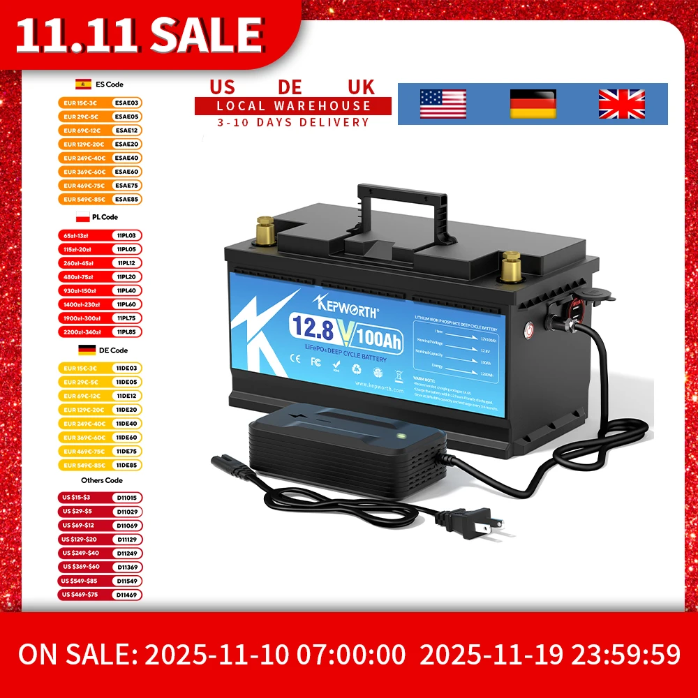 KEPWORTH 12 فولت 100 أمبير بطارية ليثيوم فوسفات الحديد ترقية BMS 6000 دورات ل RV المعسكر عربة جولف على الطرق الوعرة خارج الشبكة الرياح الشمسية