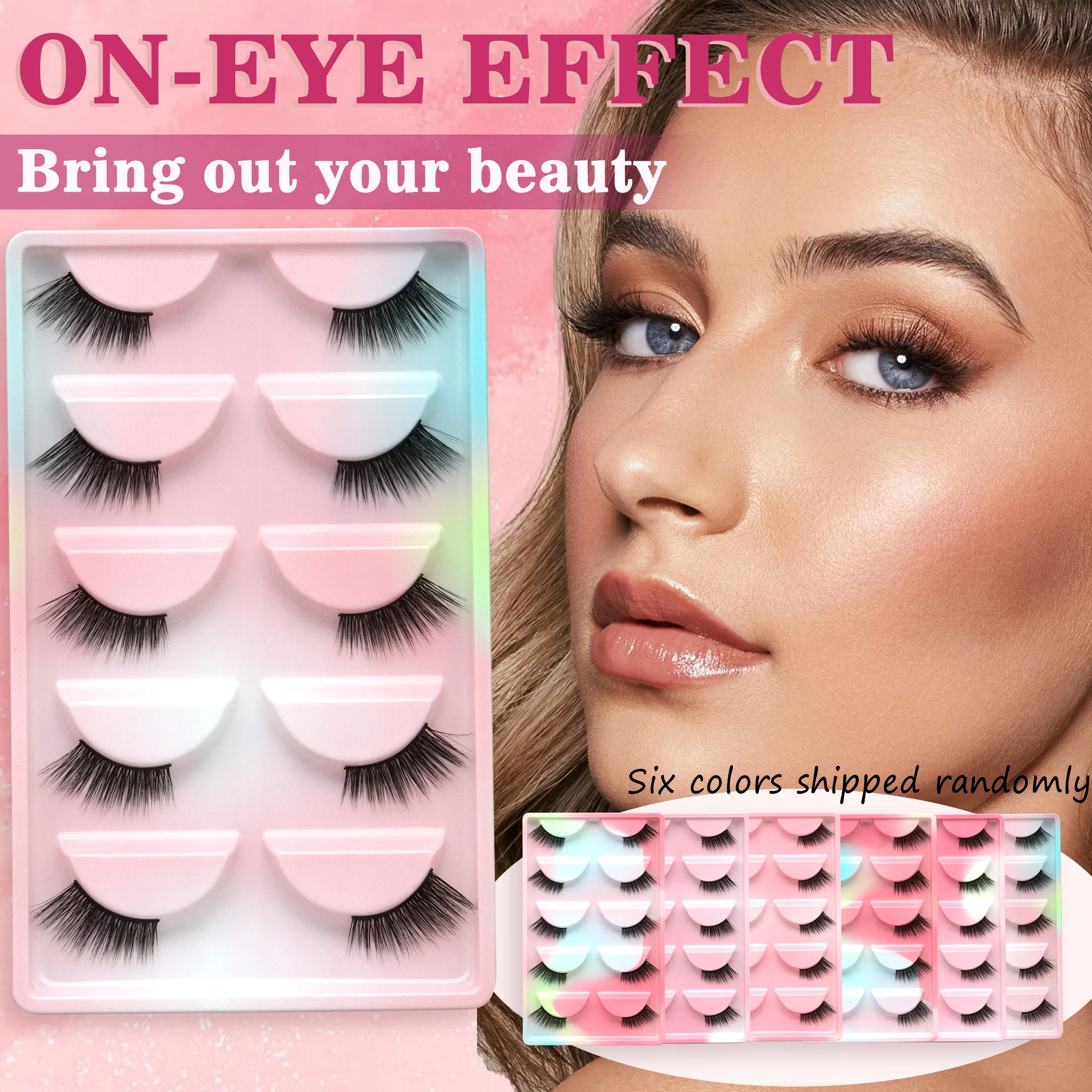 5 أزواج من الرموش الصناعية الطبيعية رقيقة الفرقة يدوية الصنع قصيرة أخف رمش موضة Wispy تمديد أدوات ماكياج الطرف #3