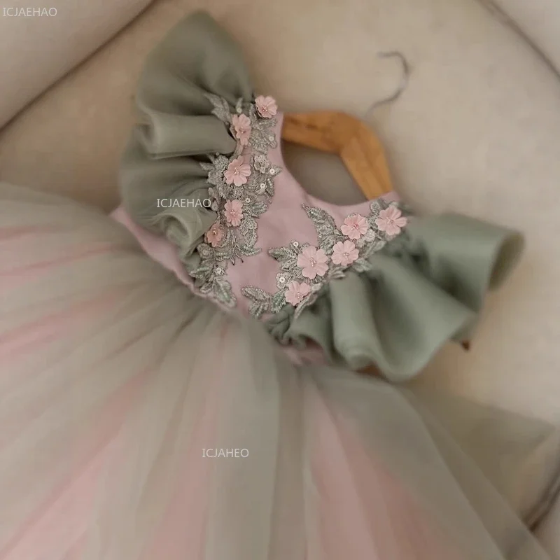 Girls Birthday Princess Dress Children New Party Gown with Flutter Sleeves for Kids Celebration Pageant Formal Evening Costumes