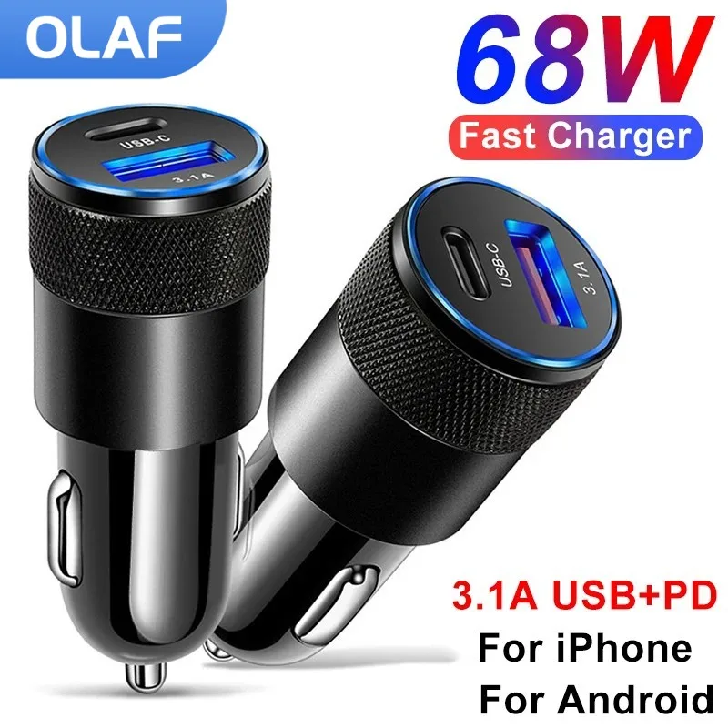 Olaf 68W PD Car Chargers USB Type C Car Charger Fast Charging Car Phone Adapter for iPhone Xiaomi Huawei Samsung Quick charge