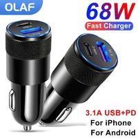 Olaf 68W PD Car Charger USB C Quick Charge QC3.0 Fast Charging Type C Car Charger Phone Adapter for iPhone Xiaomi Huawei Samsung