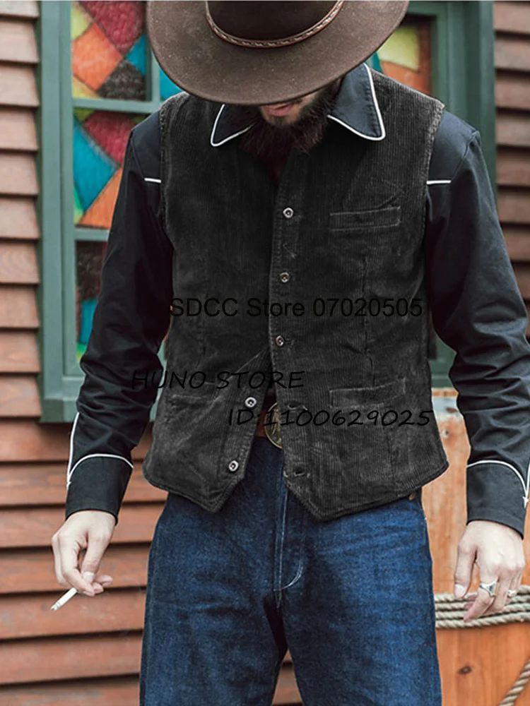 Chaleco de pana de estilo Punk para hombre, chaqueta sin mangas de una sola botonadura, ajustada, para boda, novio, fiesta