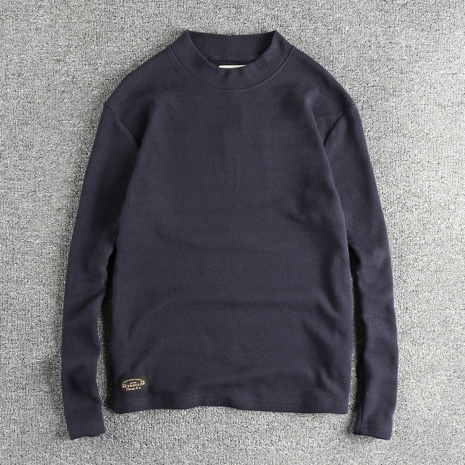 

Autumn and Winter New American Retro Long Sleeve O-neck 320g Waffle Knitted T-shirt Men's Simple Washed Casual Bottoming Tops
