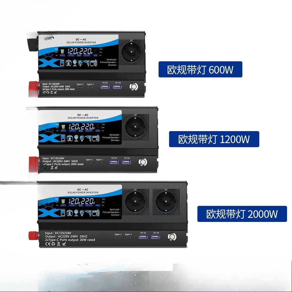 Convertitore per auto 12v24v-220V standard europeo 1200w luce ambientale 2USB Convertitore Type-c