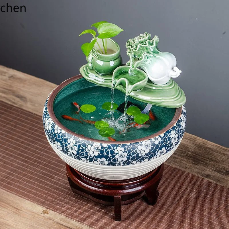YFY  jingdezhen ceramic fish tank - home water fountain, small to large sizes, living room humidifier, landscaping
