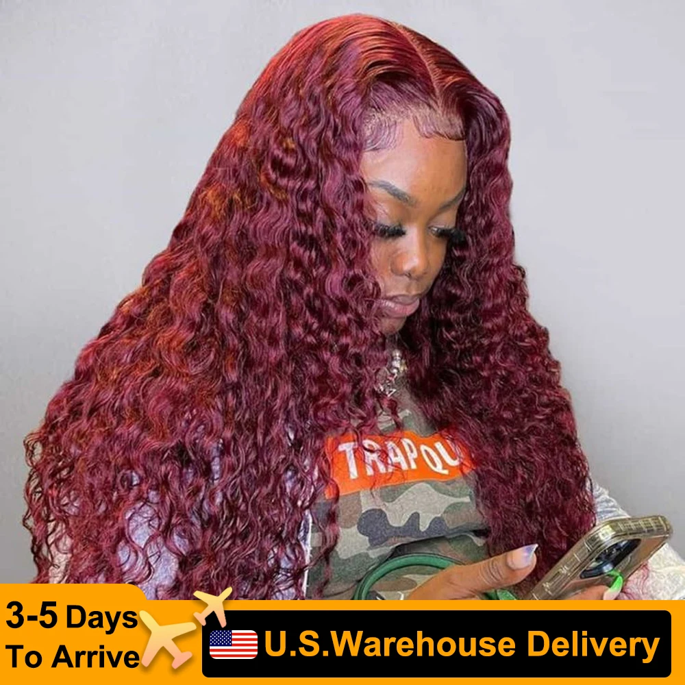 99j Burgundy 13x6 HD Lace Frontal Wig Glueless Human Hair Brazilian Deep Wave 13x4 Lace Front Human Hair Wigs For black Women