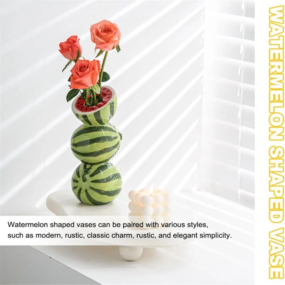 High Quality Ceramic Vase,Watermelon Shaped,Fresh Flower Desktop Ornament,Home,Living Room and Office Decoration,Modern Style