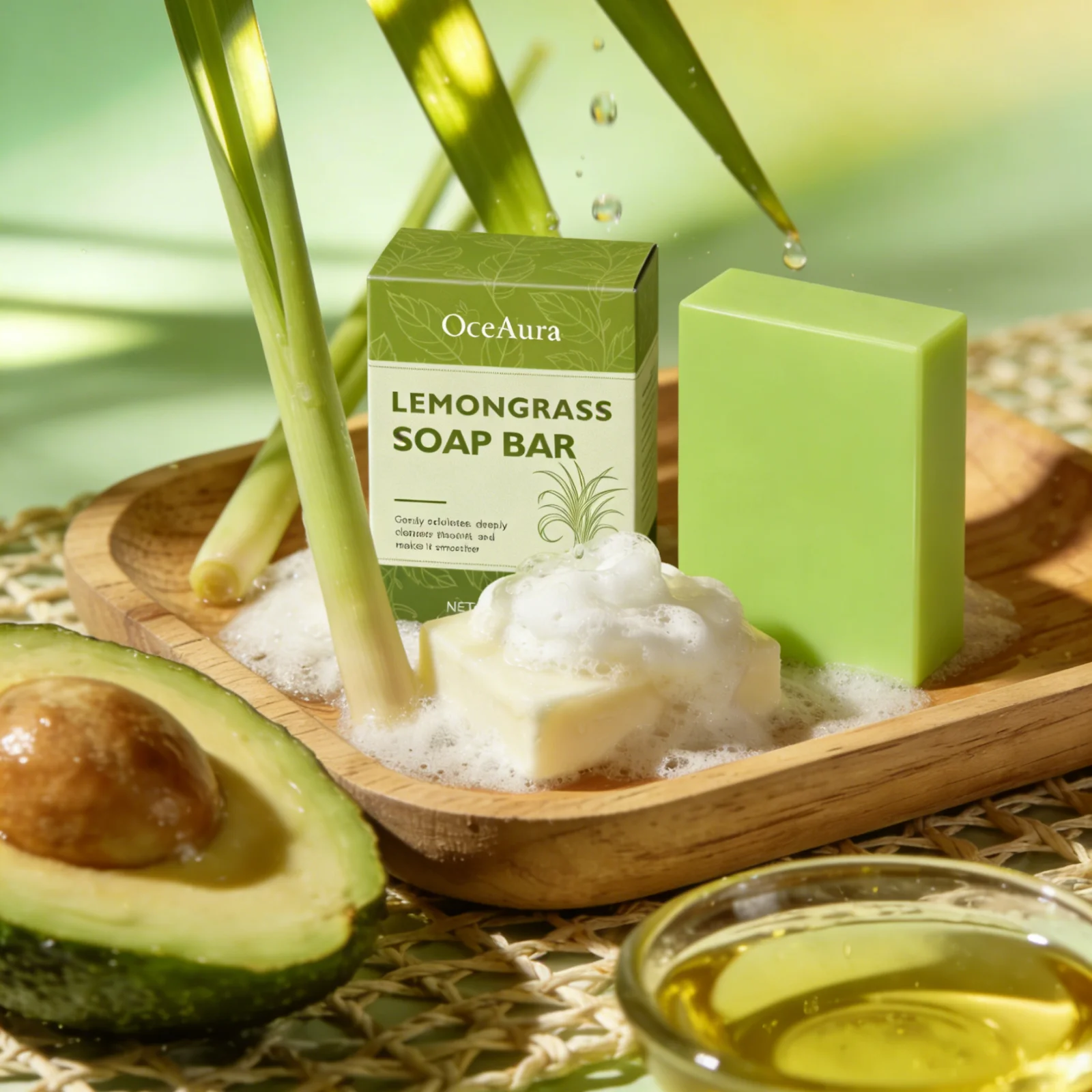 OceAura Lemongrass Soap Bar Exfoliating Body Care Professional Skin Cleaning Soft Smooth Fresh Fragrance Shea Butter Shower Soap