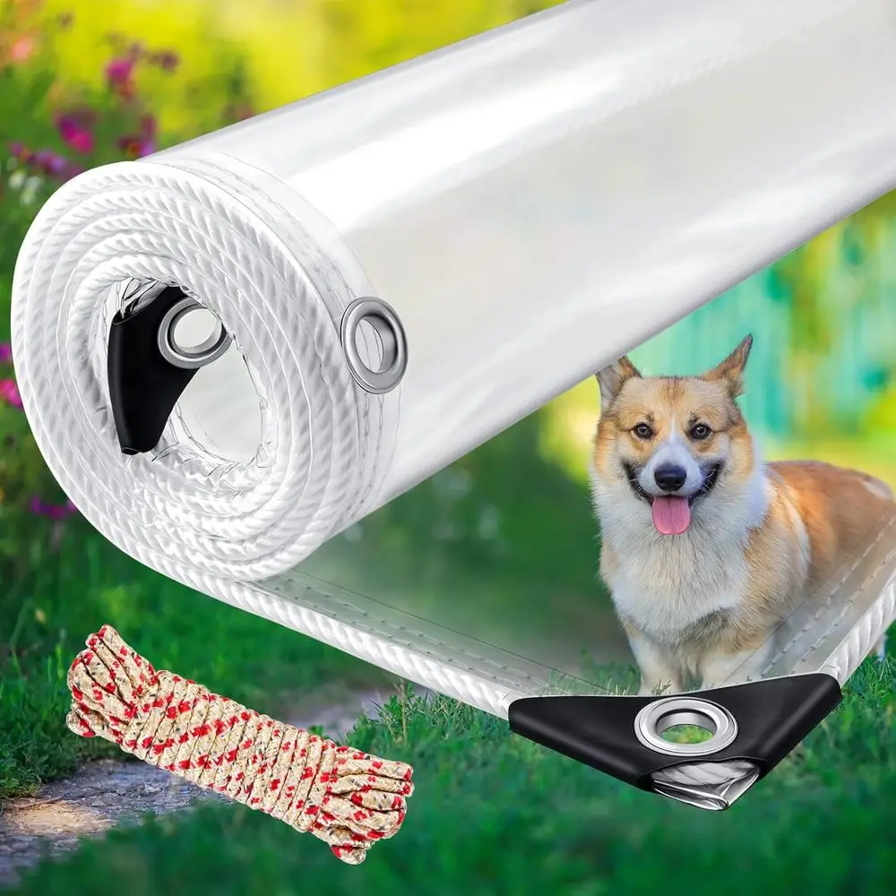 

Heavy-Duty Clear Tarps, 8x10ft Waterproof Plastic for Outdoor Protection and Greenhouse Covering