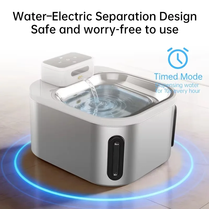 

Rechargeable Automatic Sensor Pet Water Fountain Ultra Quiet Stainless Steel Wireless LCD Display Time for Cats Dogs Filter