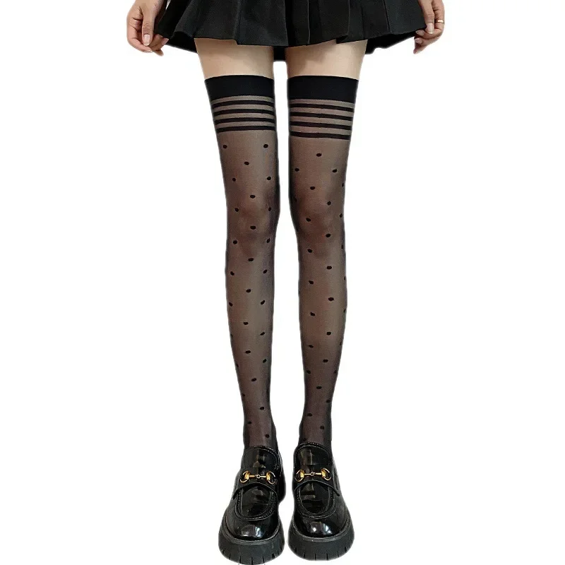 

Ultra-thin Transparent Nylon Long Socks Stockings Women JK Lolita Thigh High Stockings Japanese Style Polka Dot Knee High Socks
