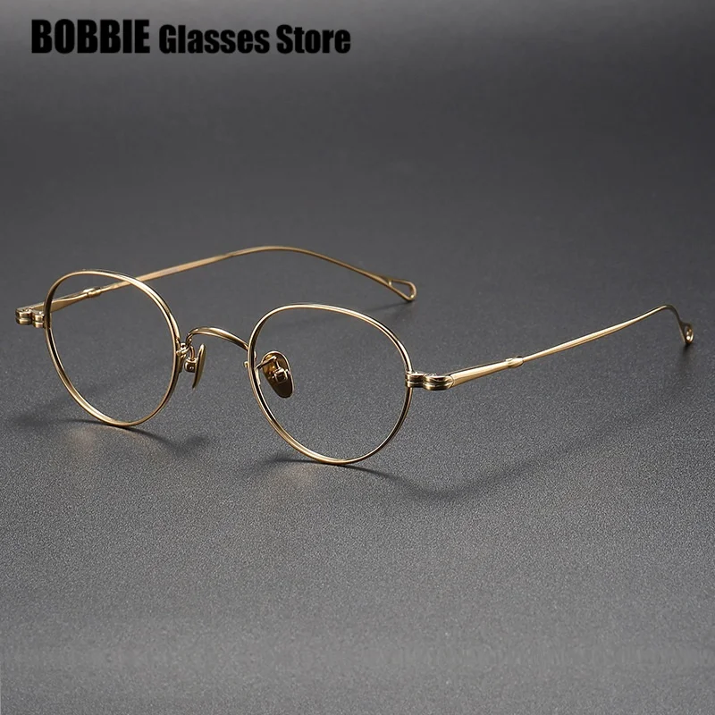 Japanese Retro Small Oval Round Eyeglasses Pure Titanium Ultralight Men Women Anti Blue Light Near Vision Glasses Frame Optical