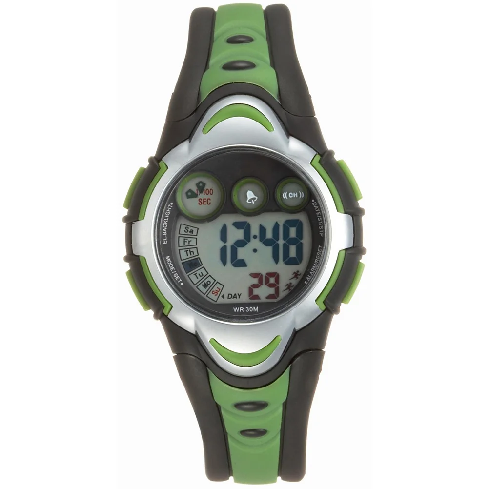 Green Pse-276 Waterproof Led Digital Watch Alarm Stopwatch Date Rubber Band 30M Water Resistant For