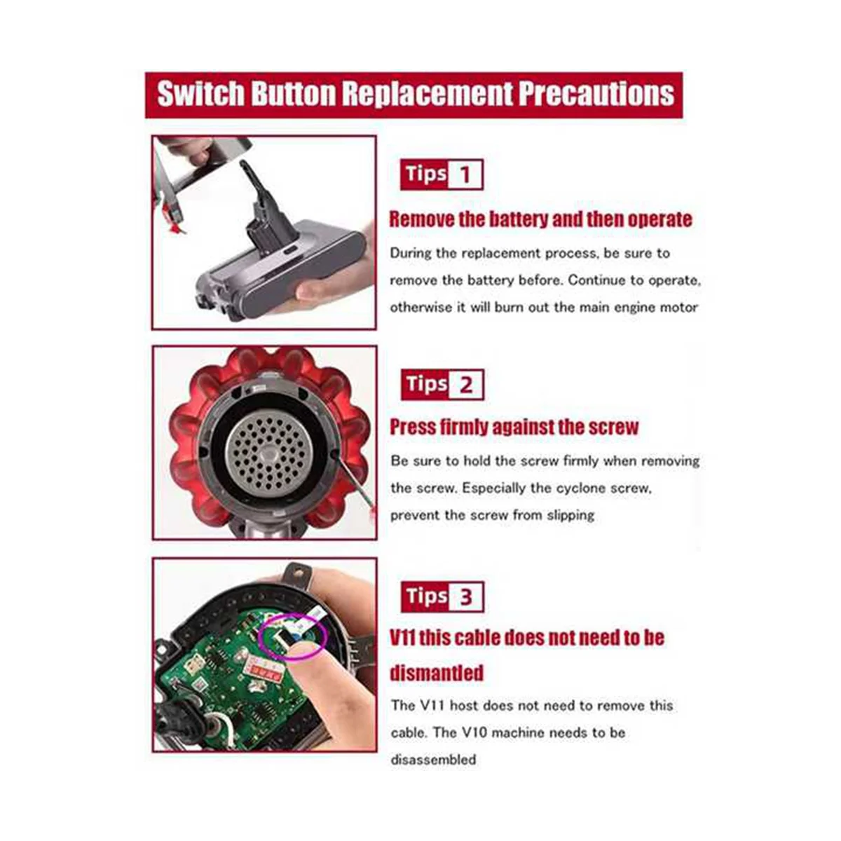 Bouton de commutation de certes amélioré pour aspirateur Dyson, remplacement rapide, tournevis, V10, V11