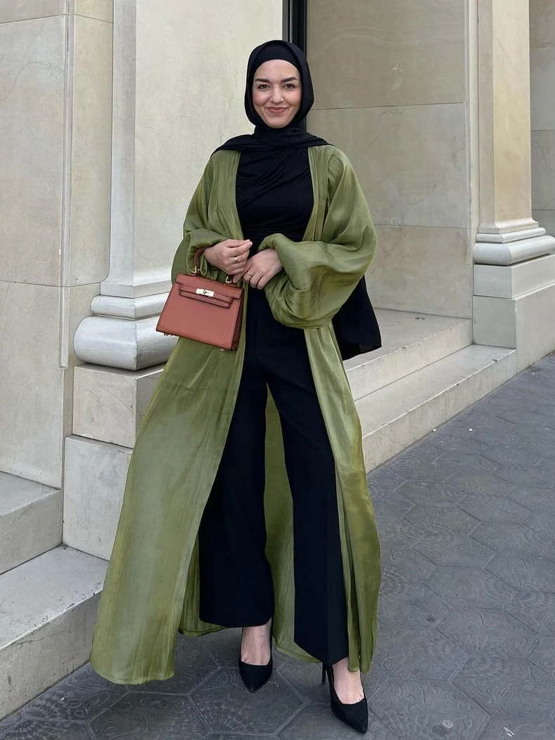 Eid Muslim Puff Sleeve Abayas for Women Dress Morocco Ramadan Caftan Abaya Islam Cardigan Kimono Dubai Arab Modest Long Robe