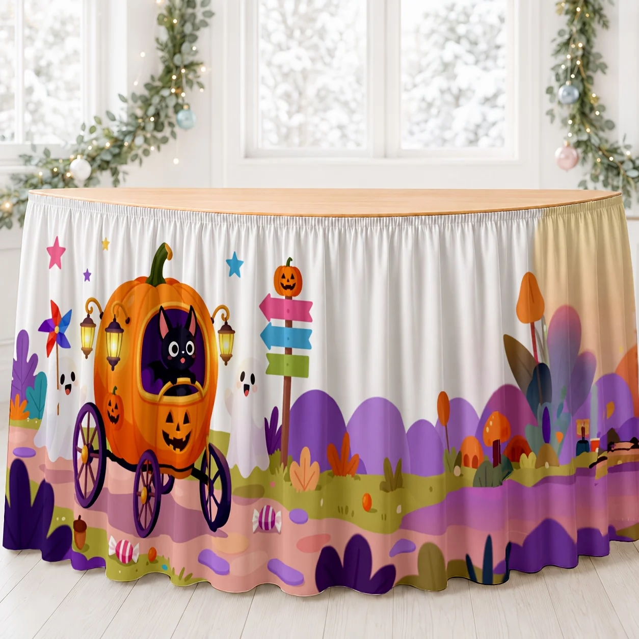 Tablecloth/Tableskirt Cartoon Halloween Pumpkin Carriage Ghost Wind Party Tablecloth/ Tablecove 1 piece