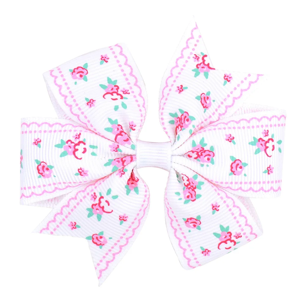 20pcs Daisy Sunflower Dots Ribbed with Fishtail Bow Hair Clip