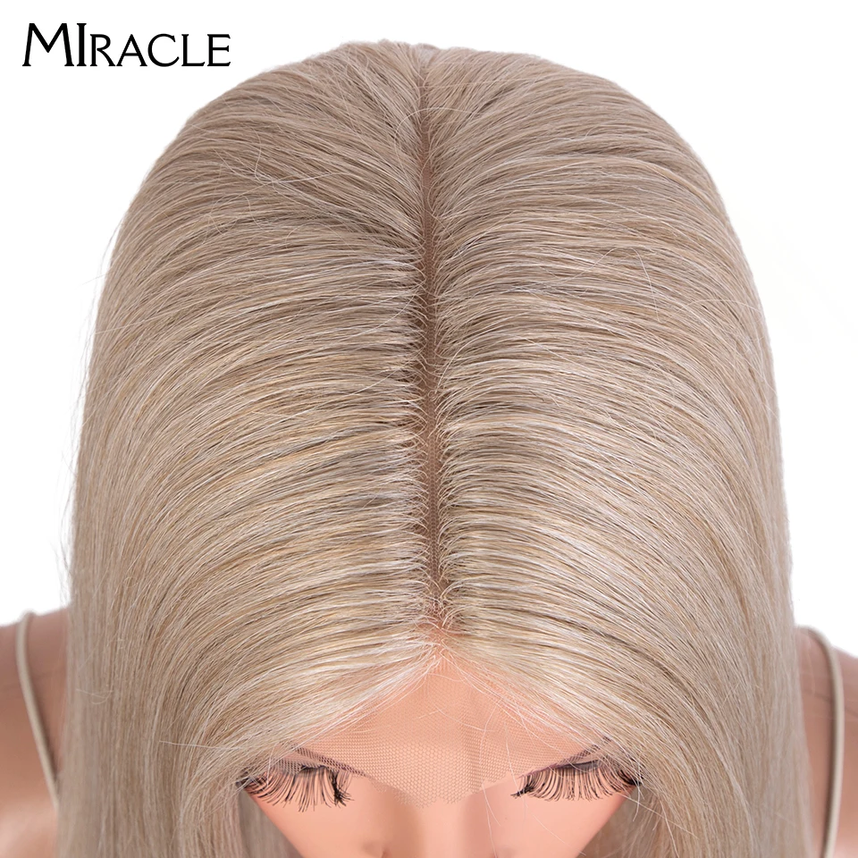 Miracle-Peluca de cabello sintético liso para mujer, postizo de encaje frontal de 34 pulgadas, color rubio y Rosa degradado, ideal para Cosplay