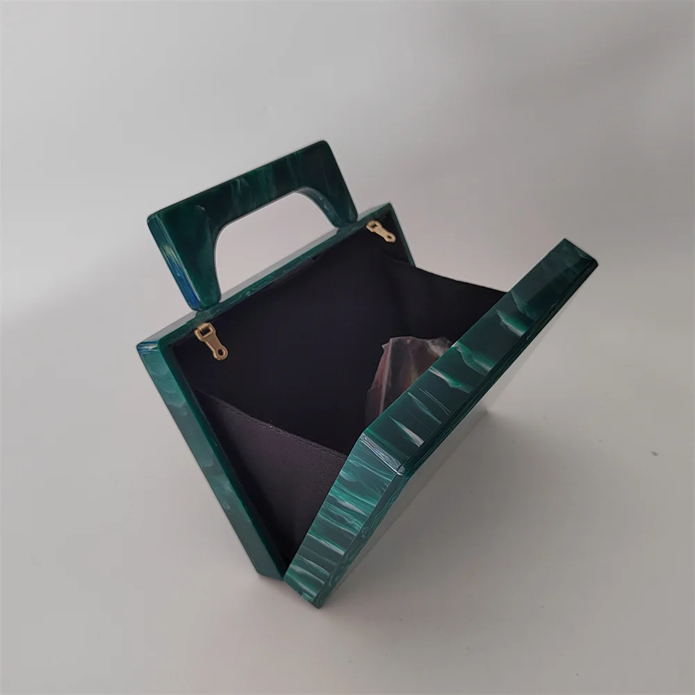 New Dark Green Marble Acrylic Box Evening Clutch Bag Women  Purse And Handbag Ladies Flap Tote Wedding Party Beach Handle Bags