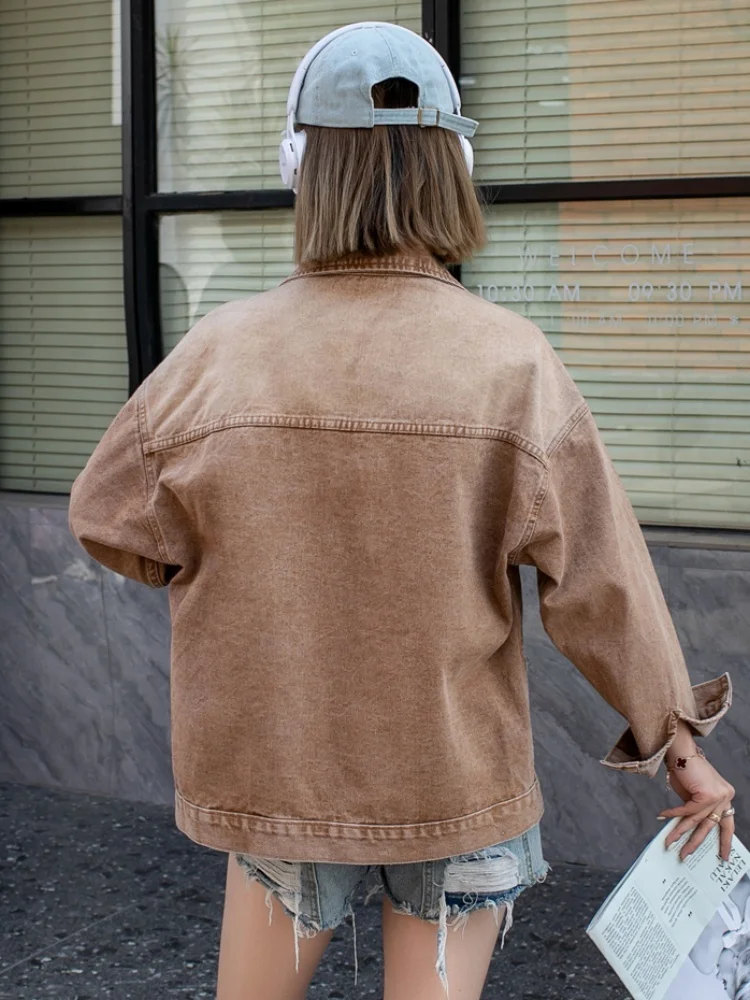 Coreano Sle Lazy Waed Vintage Denim Jaet mujer primavera otoño suelto adelgazante Casual Jaet Top tubo recto mono