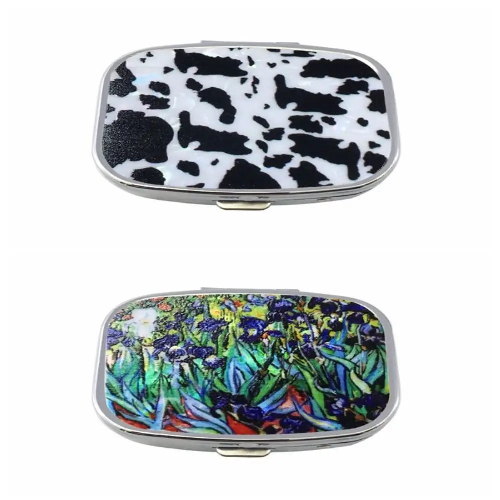 Two Plaid Double-Grid Metal Pill Box Rectangular Waterproof Cosmetic Tool Dual Function Dustproof Jewel Case Men