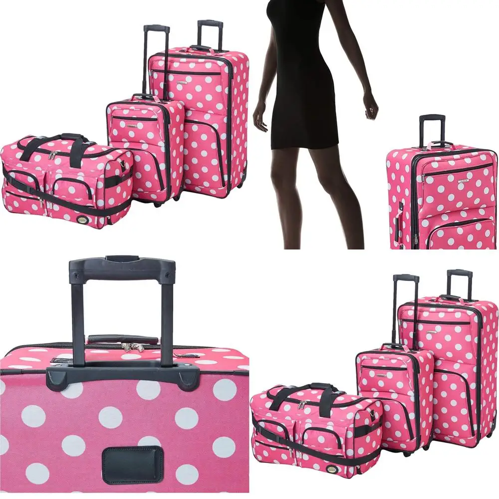 Juego de maletas blandas expandibles de 3 piezas Pink Dots con asa telescópica, 20/22/28 pulgadas