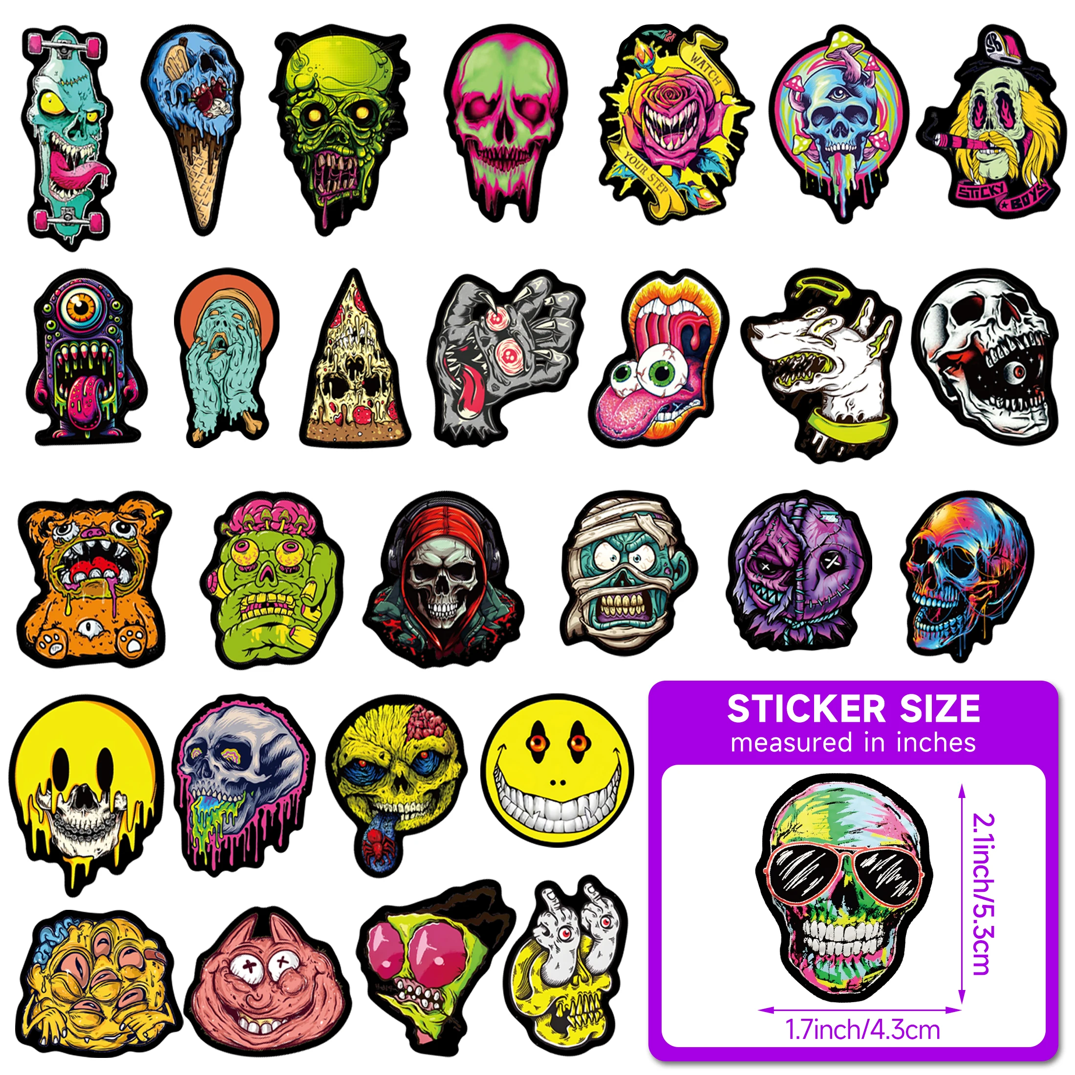 Glow in The Dark Skull Stickers 52pcs Horror Luminous Self-adhesive Water Bottle Waterproof Stickers Wall Art, For Home Decor