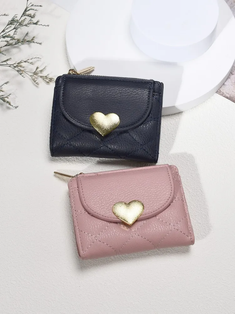 Women's Wallet Fold Card Bag PU Purse Multi Pocket Short Fashion Love Pattern Minimalist Zipper Handbags Wallet Cute Purse