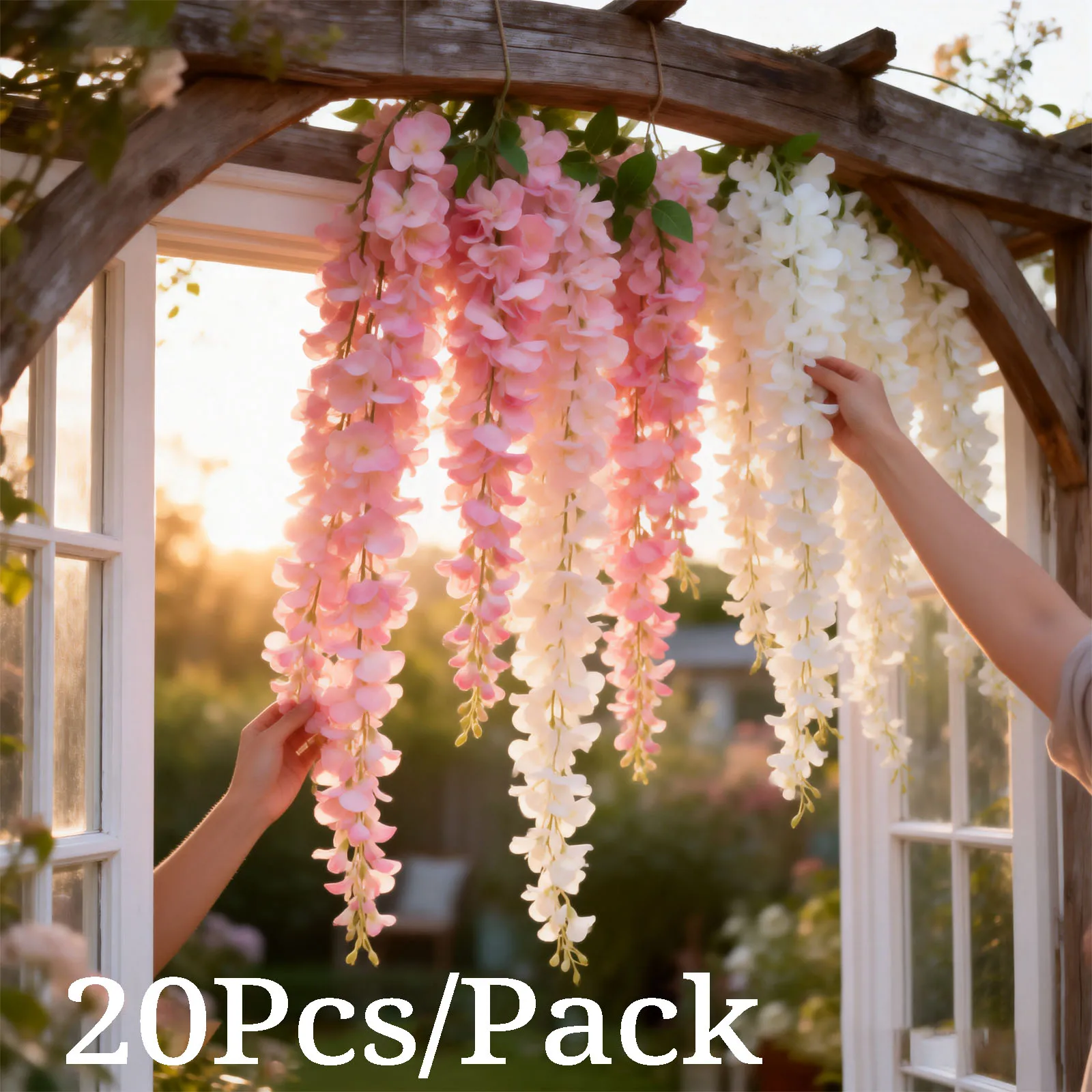 20Pcs Artificial Wisteria Flowers Hanging Garland Vine Rattan Fake Flower String Silk Flowers Home Garden Wedding Decoration