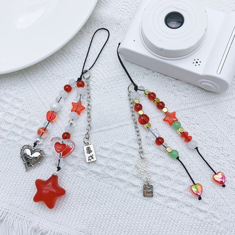 

Y2k Star Pendant Phone Chains Handmade Beaded Keychain Detachable Phone Lanyard Strap Decorations Bag Pendants