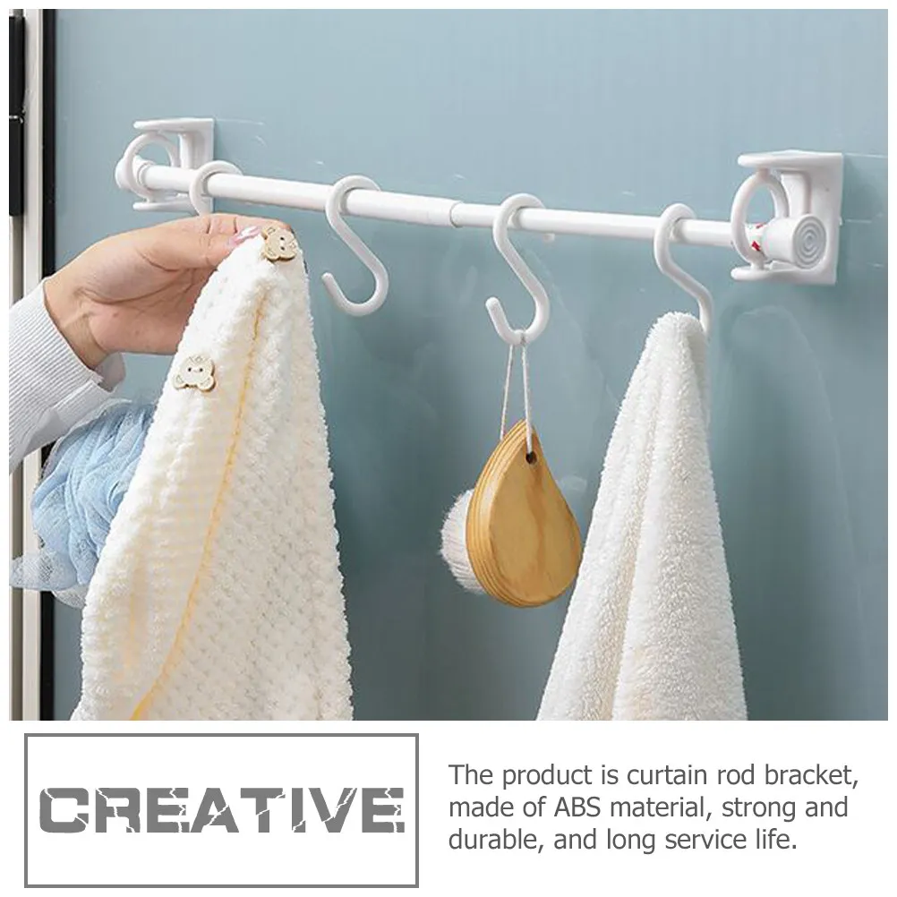 4Pcs Window Curtain Rod Holders ABS Heavy Duty Curtain Pole Brackets Nail-Free Wall Mount Hooks Nail-Free Rod Holders