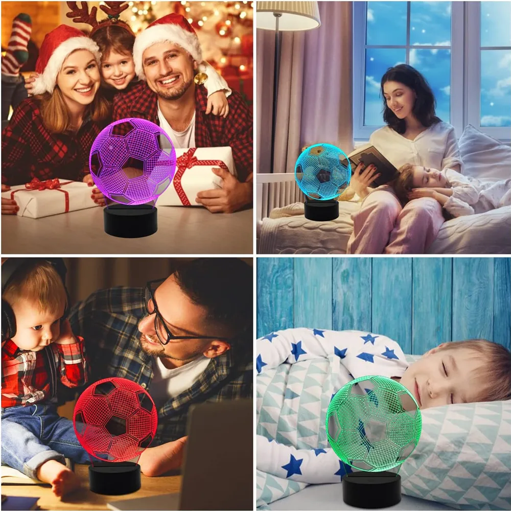 Voetbal 3d Illusie Lamp Nachtlampje Met Afstandsbediening 16 Kleuren Met Afstandsbediening Verandering Decor Verjaardag Kerstcadeaus