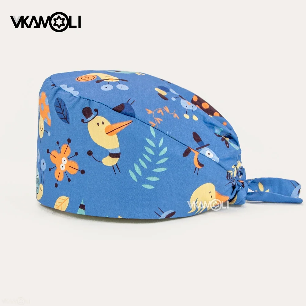 Gorro sanitario con estampado Floral para hombre y mujer, gorro sanitario ajustable con dibujos animados, accesorios quirúrgicos para enfermera, precio al por mayor