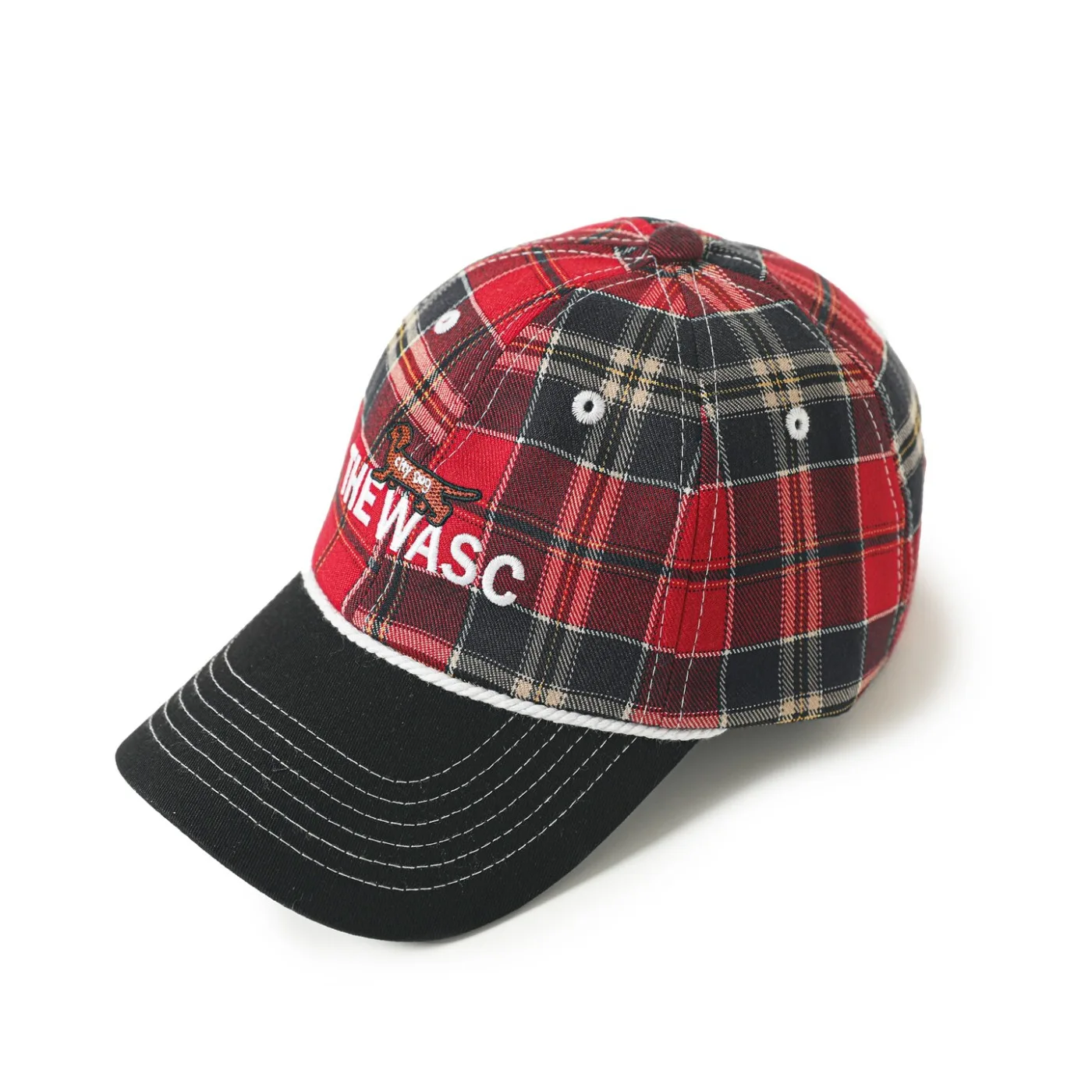 Japanese Retro Checkered Pattern Dog Embroidered Baseball Cap Versatile Casual Hat